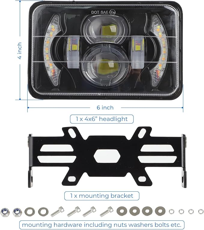 4x6 LED Headlight Kit for Suzuki DR-650 | for Suzuki DRZ400 with Mounting Bracket Hardware Headlight High Brightness High Int