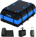 21 Cubic Feet Car Rooftop Cargo Bag Carrier, Soft Roof Top Luggage Bag for All Vechicles with/Without Racks - with Waterproof Zip, Luggage Lock, Anti-Slip Mat, Storage Bag, Door Hooks, Blue