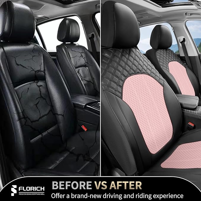 FLORICH Seat Covers Front Seats Pink Seat Cover 2 Pack Leather Mesh Automotive Car Seat Cover Breathable Durable Car Interior