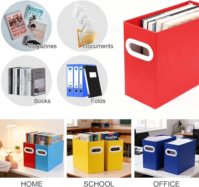 Colorful Cardboard File Organizer, Storage Box for Hanging File Folders Letter Size, Portable Document Organizer with Handle 