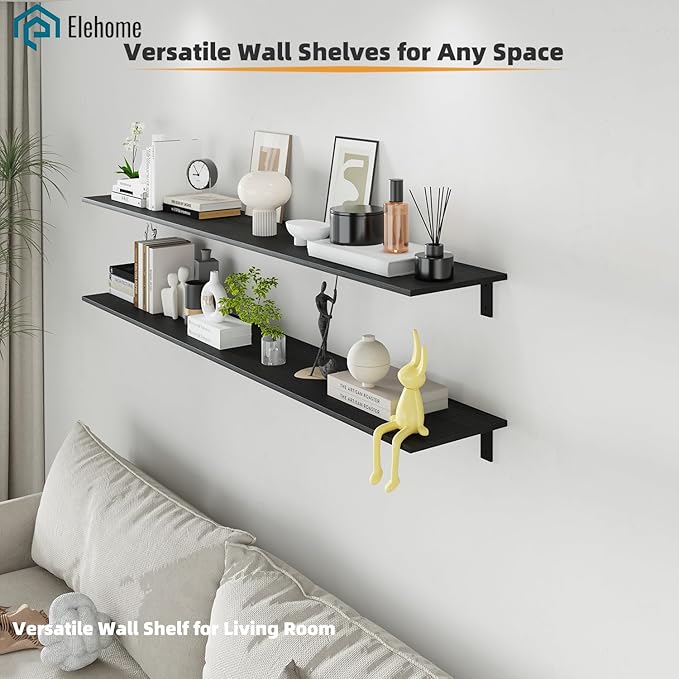 Floating Shelf Board for Wall 5/8" – 1 Pack Board Only, No Brackets – 72"L x 10"W x 0.6"T Black Melamine Wood Floating Shelve