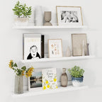 Axeman 30 Inch Floating Shelves | White Picture Ledge Shelf Set of 3 | Rustic Wood Wall Shelves with Lip | 30" White Picture 