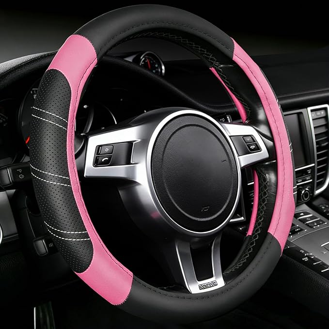 NBTEPEM Customized Auto Car Steering Wheel Cover for Honda Accord, Civic, CR-V, HR-V, Pilot, Microfiber Leather Sport Steerin