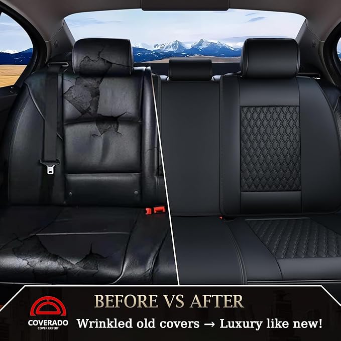 Coverado Rear Seat Covers, Leather Seat Cover for Car, Universal Waterproof Automotive Seat Cushion Protector for Most Cars T