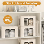 Clothes Storage Bins with Metal Frame, 3 Pack-66L Foldable Fabric Organizer Box with Transparent Window, Cotton Linen Storage