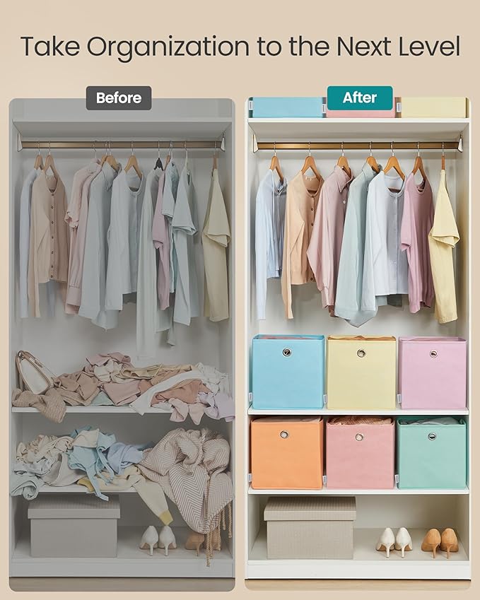 SONGMICS Storage Cubes, Set of 6 Odorless Foldable Storage Boxes, 10.2 x 10.2 x 11 Inches, Closet Organizers for Shelf, Rainb