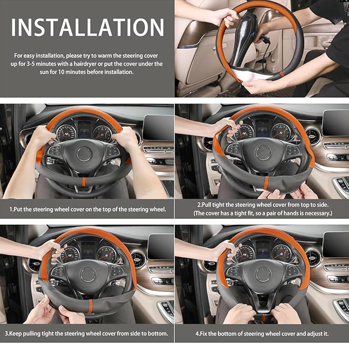 COFIT Breathable Car Steering Wheel Cover 15 inch Auto Universal Leather Wrap Non-Slip Steeringwheel Protector Automotive Int