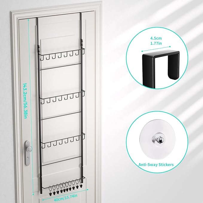 HapiRm Over the Door Hat Organizer - 4 Tier Wall Mounted Hat Rack with 24 Hooks and 10 Movable Clips, Hanging Baseball Cap Or