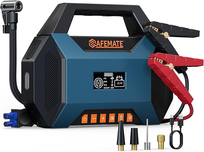 2500A Car Jump Starter with Air Compressor - 120PSI Tire Inflator, 40W Fast Charging, 48.84Wh Portable Power Bank, Voltage
