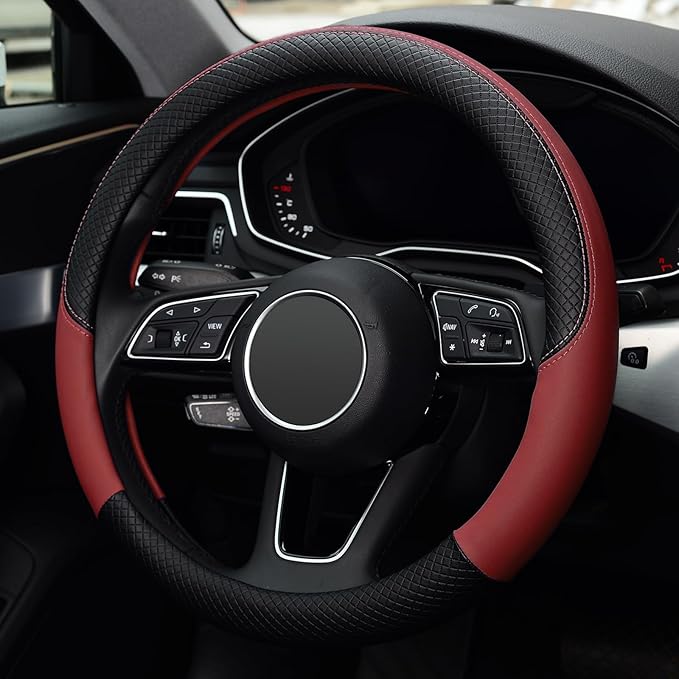 LABBYWAY Steering Wheel Cover, Universal Fit 15 Inch Microfiber Leather Car Wheel Protector, Anti-Slip, Claret