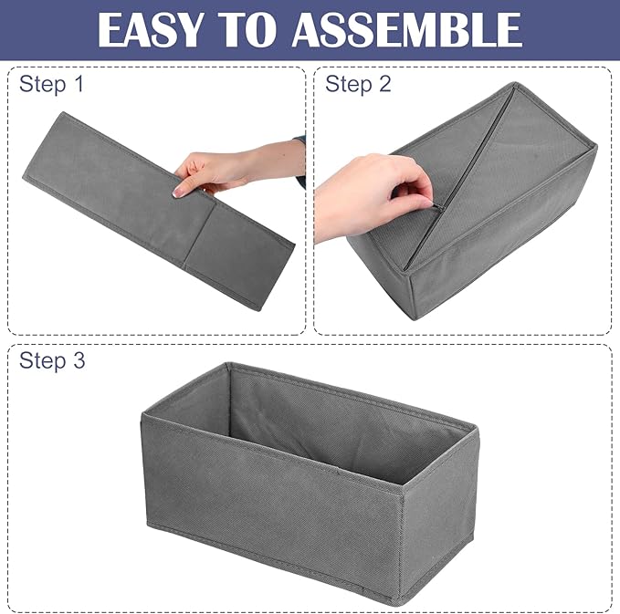 9-Pack Foldable Drawer Organizers Foldable Storage Bins – Clothing Drawer Organizer for Clothes, Dark Grey (10.6"x5.5"x4.3", 