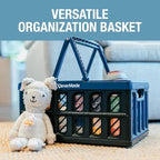 CleverMade Collapsible Shopping Basket with Handles – 24L Collapsible Grocery Tote, Plastic Storage Baskets Fold Flat, Stacka