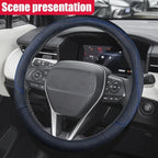 Craedli 14.5-15 Inch Leather Car Steering Wheel Cover, Non-Slip Breathable Auto Steering Wheel Protector Cover, Universal Veh
