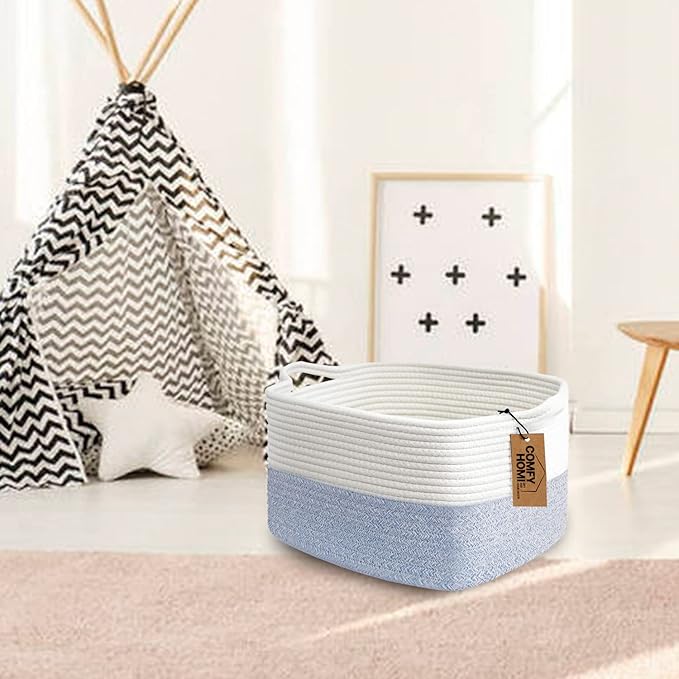 COMFY-HOMI Cotton Rope Woven Basket with Handles for shelf，Toy, Book, Cloth Storage Basket for Organizing-13.5"X11"X9.5" Stor
