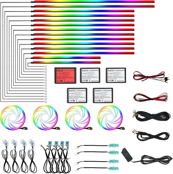 Dream Color Acrylic Interior Car Ambient Light Kit, Bphuny 30 in 1 593 LEDs Fiber Optic Multiple Modes Decoration Atmosphere Lights with Music Dynamic Rainbow Rhythm, RGB Neon Lights for All Cars