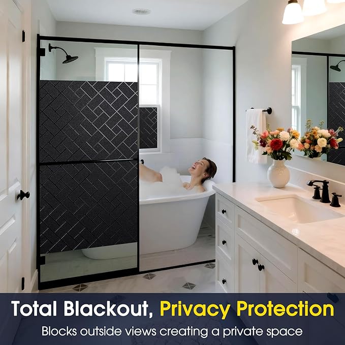 Coavas Total Blackout Window Privacy Film 100% Light Blocking & UV Protection, Static Cling Frosted Privacy Cover No Glue Heat Control Room Darkening Shade for Bedroom, Nursery,17.5 x 78.7 inches