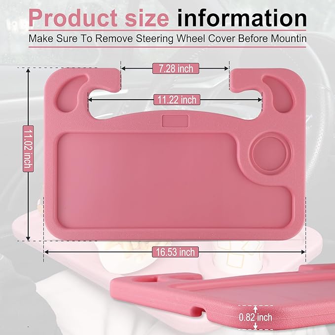 JUSTTOP Car Steering Wheel Desk, Travel Car Accessories, Car Stand Trays for Eating, Multipurpose Car Steering Wheel Desk Tray Table(Pink)