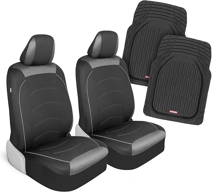 Motor Trend (2) Car Seat Covers for Front Seats with (2) Trimmable Car Floor Mats – Universal Fit Auto Accessories for Cars, 