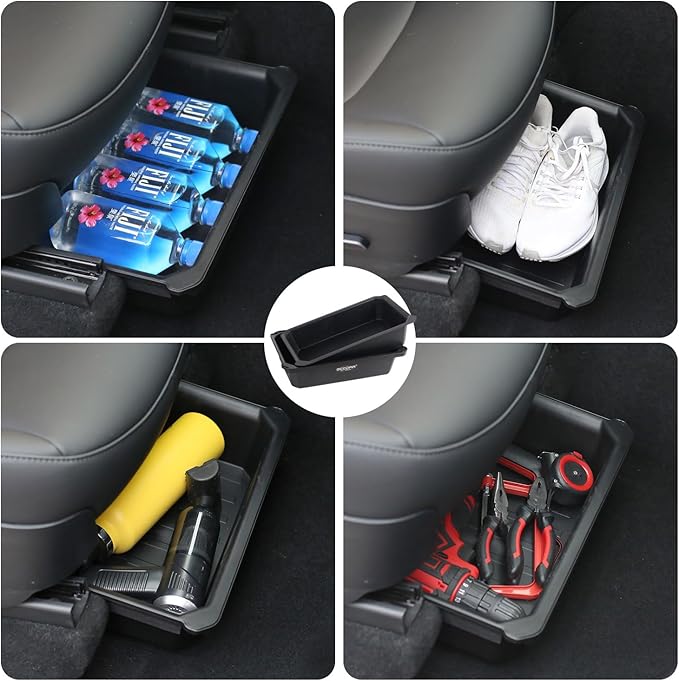 GEEDAR Under Seat Storage Box Organizer for Tesla Model Y (1 pack), Upgraded ABS + TPE Double Layer Hidden Storage Box, Washable Underseat Storage Organizer fit Tesla Model Y Accessories 2021-2024