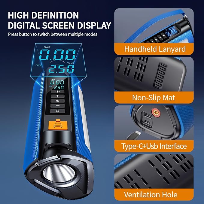 Jump Starter with Air Compressor,2500A car battery Jump starter,12V car booster jumper cable kit,Car Charger 150PSI portable tire inflator,battery charger,multi-function LED outdoor emergency lighting
