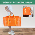 BALEINE 2-Pack Oversized Moving Bags with Reinforced Handles, Heavy-Duty Storage Tote for Clothes, Moving Supplies (Orange, 2