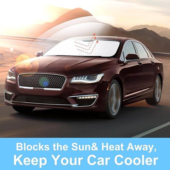 TINGLU Sun Shade for Lincoln MKZ 2013-2020 Accessories Windshield Sun Shade Window Shade UV Rays Protection Sun Visor Cover with Steering Wheel Sunshade Storage Bag
