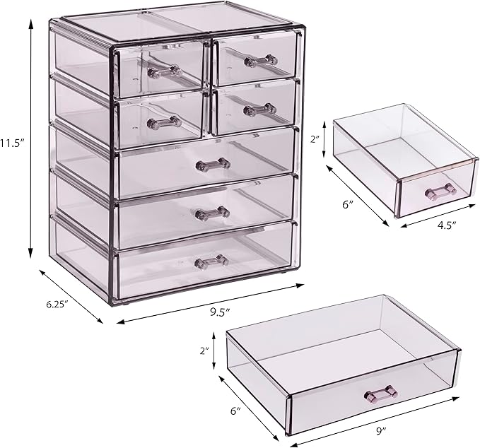 Sorbus Acrylic Makeup Organizer Set, 7-Drawer Vanity & Countertop Cosmetic Storage with Small & Wide Drawers, Purple Makeup S