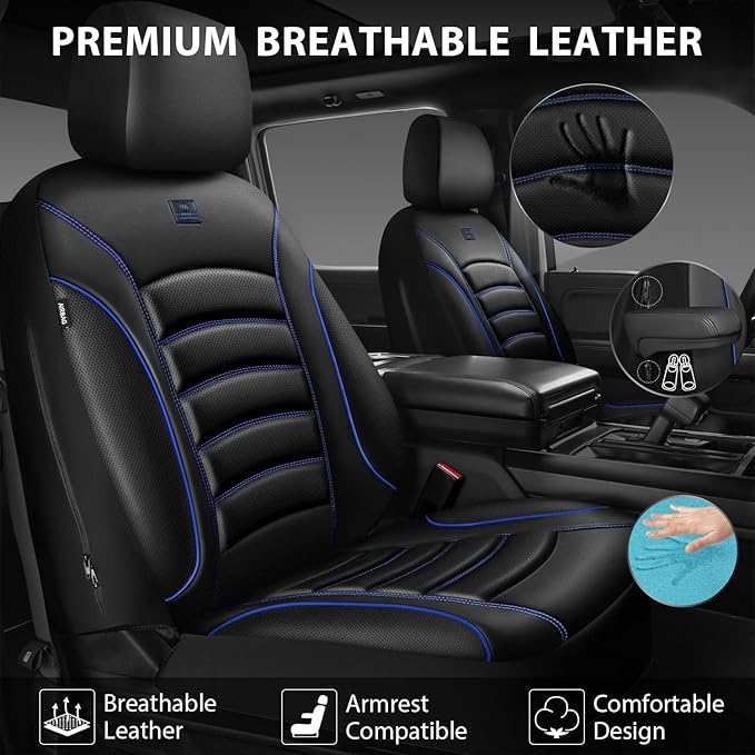 CAR PASS 3D Foam PU Leather Car Seat Covers, Universal Seat Covers Front 2 for Trucks SUV Sedan Automotive Seat Covers Armres