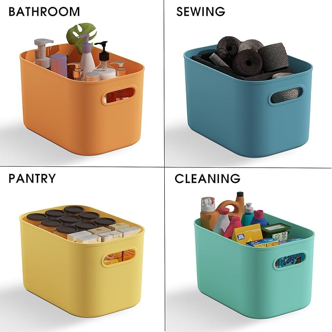 ORGIDOL 12 Pack Colorful Plastic Storage Bins, Storage Container for Organizing, Colored Storage Boxes with Handle for Shelve