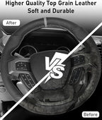 Belinous Leather Steering Wheel Cover Lace Up, Hand-Stitch on Wrap, Steering Wrap Compatible with Ford 2015-2020 F-150/2017-2021 F-250 F-350 F-450 F-550/2020-2021 F-600/2021 F-650 F-750 (Gray)