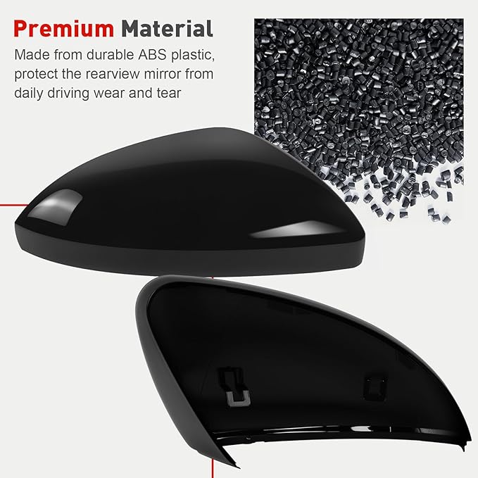 Passenger Side Mirror Cap Compatible with Volkswagen Jetta 2019-2025, Right Side Door Rearview Mirror Cover Fit for Jetta US Version Without Turn Signals, 17A857538AGRU - Glossy Black