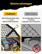 AUTOWN Cargo Net for Pickup Truck Bed - Stretchable 4'x4' to 7'x7', High Elastic Fine Mesh 1''x1'' with 8 Metal Carabiners - Ideal for ATV, SUV, UTV, Truck and Boat Use (Single Layer)