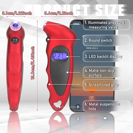 Frienda 3 Pcs Digital Tire Pressure Gauge Backlight LCD Car Pencil Air Pressure Gauge Heavy Duty Chrome Metal Head Stainless Steel Body Measurement Tool for Cars Motorcycles Trucks Bikes Tires