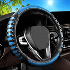 Car Leather Steering Wheel Cover - Carbon Fibre Material, Universal 14.5-15 Inch Leather Anti-Slip Breathable Auto Steering W