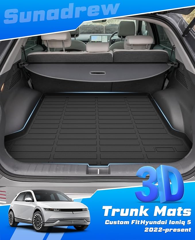 Sunsdrew Cargo Liner for 2022 2023 2024 Hyundai Ioniq 5 Accessories TPE Cargo Mat All Weather Odorless Anti-Slip Rear Cargo Tray Heavy Duty Trunk Mat Black Trunk Floor Liners