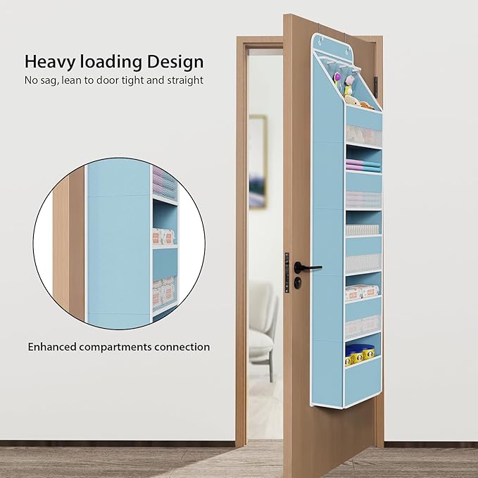Univivi 6-Shelf Over Door Hanging Organizer Fabric Baby Door Storage with 5 Large Pockets and 3 Small PVC Pockets Wall Mount 