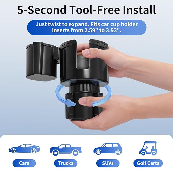Car Cup Holder Expander W/Offset Adapter, 2-in-1 Cup Holder Extender for Large Bottles up to 4.3", Adjustable Base Fits Stanl