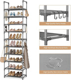 VTRIN 10 Tiers Tall Shoe Rack Holds 20-25 Pairs of Shoes Sturdy Vertical Shoe Organizer with 18pcs Hooks Stackable Narrow Sho