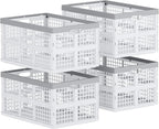 4 Packs 30 L Plastic Collapsible Storage Basket, Folding Stackable Storage Containers/Bins, White