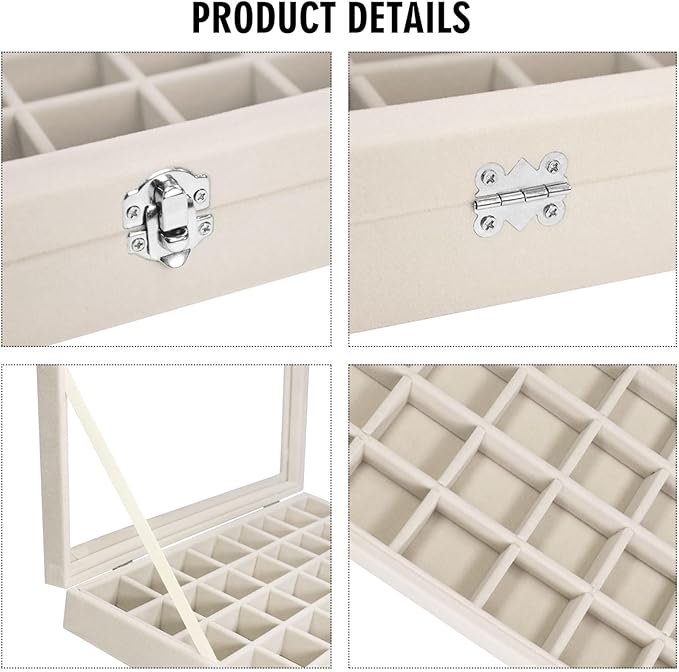 Vicoter Velvet Jewelry Tray 48 Compartments Jewelry Display Organizer with Transparent Cover Rings, Earrings, Necklaces, Pend