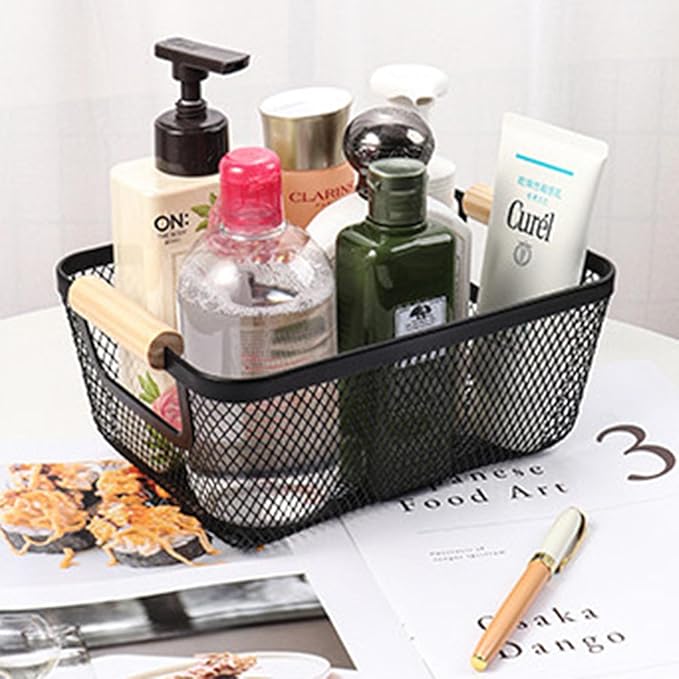 AJIODA 2 Pack Metal Mesh Steel Basket, Small Wire Storage Organizer Basket Multi-function Hanging Kitchen Basket Fruit Basket