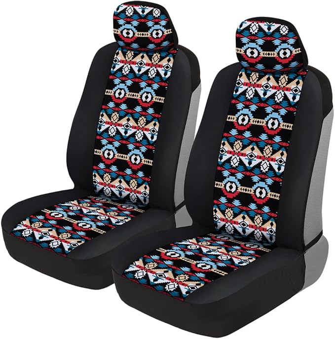 BDK Aztec Pattern Car Seat Covers for Front Seats, 2-Pack Geometric Print Front Seat Cover Set with Matching Headrest, Sidele