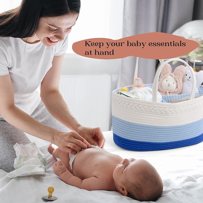 luxury little Diaper Caddy Organizer, Large Cotton Rope Nursery Baby Basket, Changing Table Organizer for Baby Diaper Storage