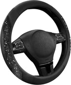 PIC AUTO Steering Wheel Cover, Black Sparkly Crystal Bling Glitter with Leather, Universal Fit 14.5"-15.5" Car Steering Wheel