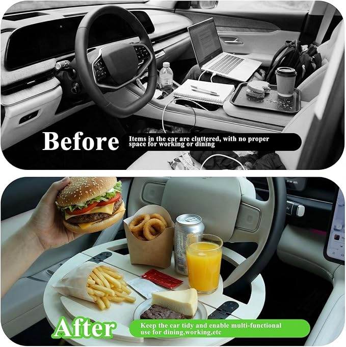 Outus 2 in 1 Car Steering Wheel Tray Steering Wheel Desk for Laptop Wooden Car Table Foldable for Eating Food Writing Work Multipurpose Travel Cars Accessories