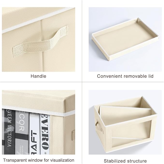 Homsorout Large Storage Baskets Bins with Lids - Stackable Cube Bins for Closet, 3 Pack Beige Windows Organizer Bins, Home Or