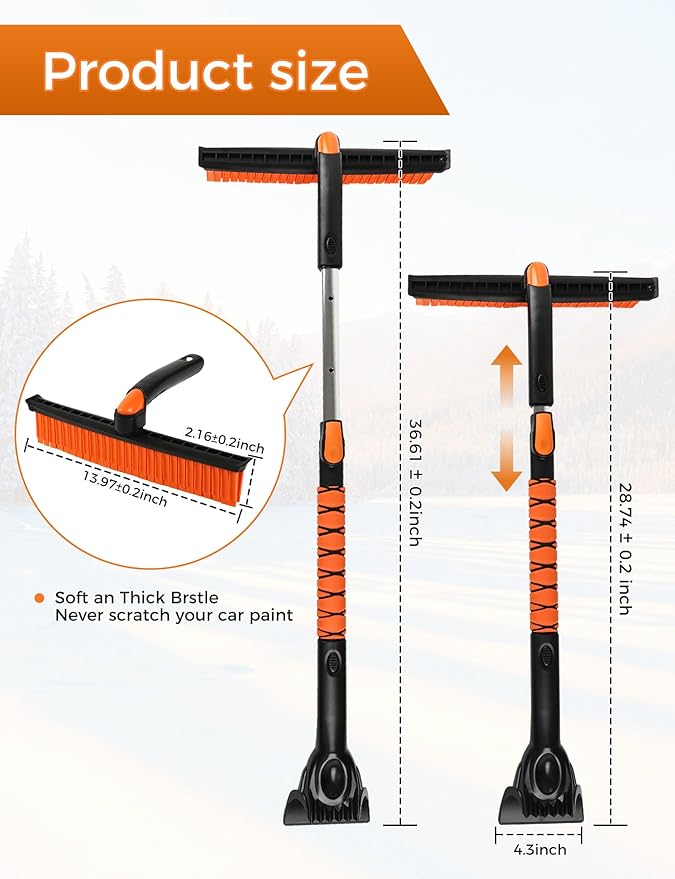 BFONS 41" Ice Scrapers for Car Windshieldand Extendable Snow Brush with Foam Grip and 360° Pivoting Brush Head for Christmas Car Auto Truck SUV