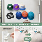 2 Pack Hat Organizer for Baseball Caps, Detachable DIY Hat Rack for Wall Hat Holder Hold up to 22 Hats, Baseball Cap Organize