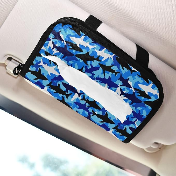 Car Tissue Holder Car Visor Organizer Tissue Box Holder for Car Sun Visor Organizer with Car Vehicle Accessories Essentials Interior for Women Men Bright Blue Marine Shark