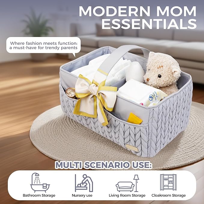 Luxurious Baby Diaper Caddy, Nursery Storage Basket for Newborn Boy and Girl, Travel Baby Basket for Diapers Baby Wipes, Orga